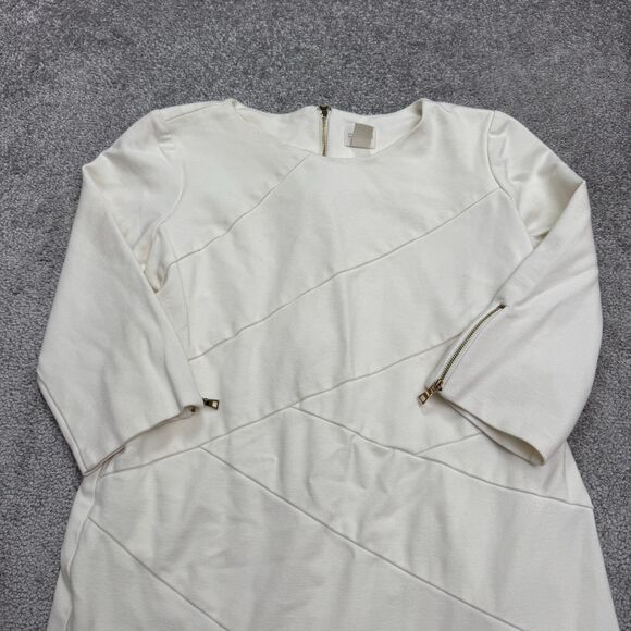 Chico's Midi Sheath Dress Womens 0 us 4 Cream Ivory 3/4 Sleeve Ponte Knit Work - Picture 3 of 16